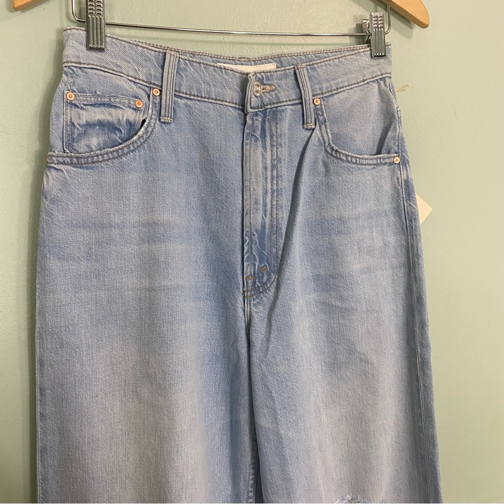 MOTHER High‎ Waisted Spinner Zip Heel In Ripped Off Blue Loose Wide Leg Size 27 - Picture 3 of 9